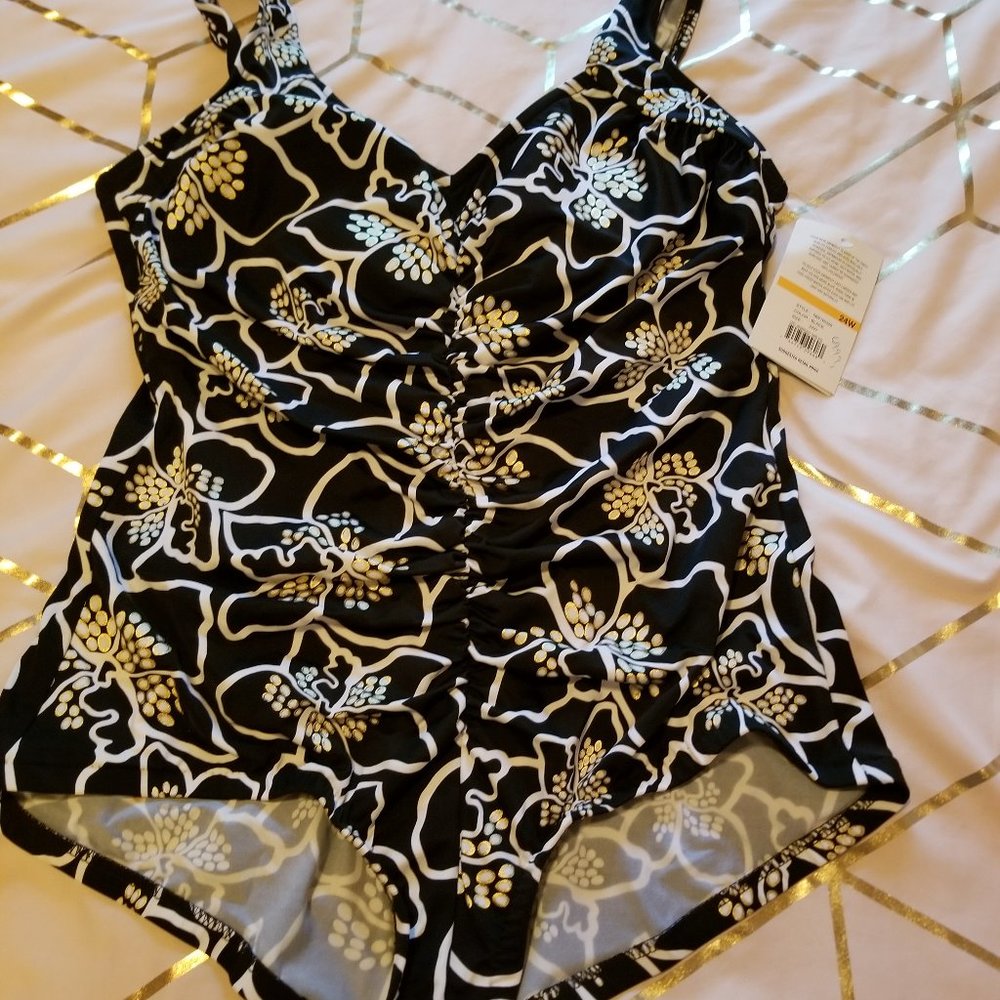 Black, Gold & White Once Piece Bathing Suit